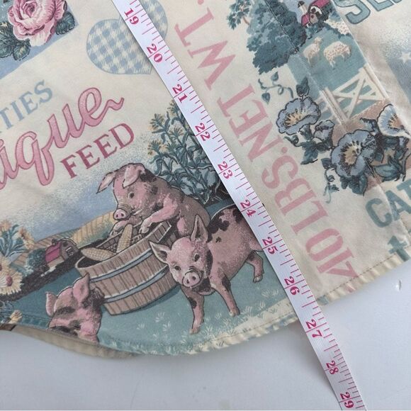 Vintage Farm Print Button Up Shirt Tan Pink Cottagecore Women’s Size Large - Picture 8 of 8